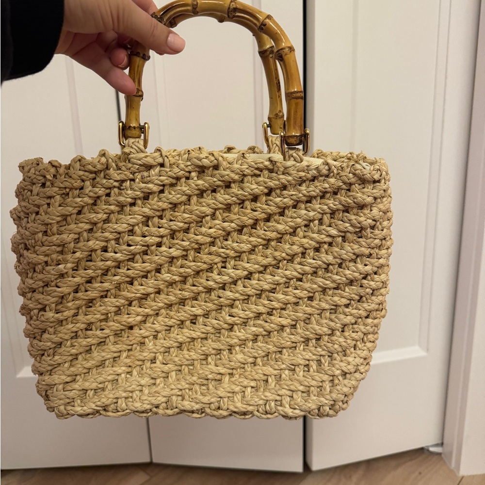Natural Woven Tote with Bamboo Handles